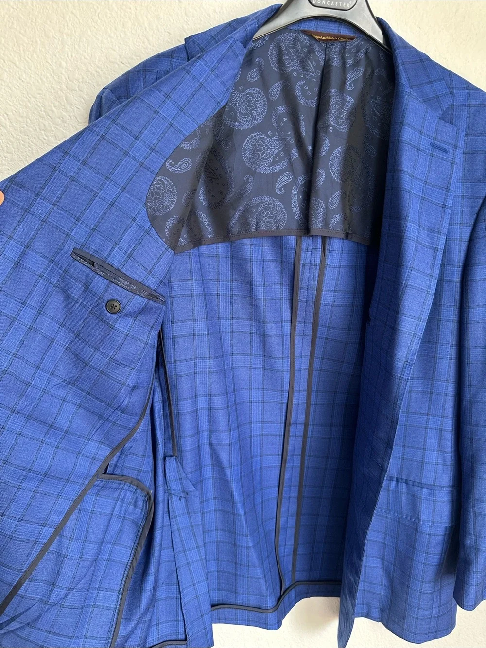 Robert Talbott Carmel Loro piana Wool blazer‎ blue plaid 46T s130 Sport Coat